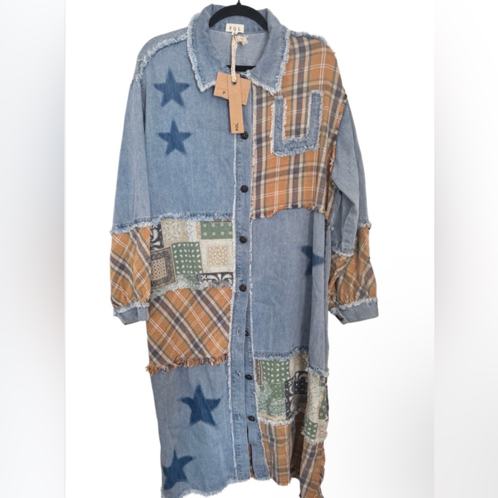 POL Monroe Patchwork Denim Duster Jacket NWT Small